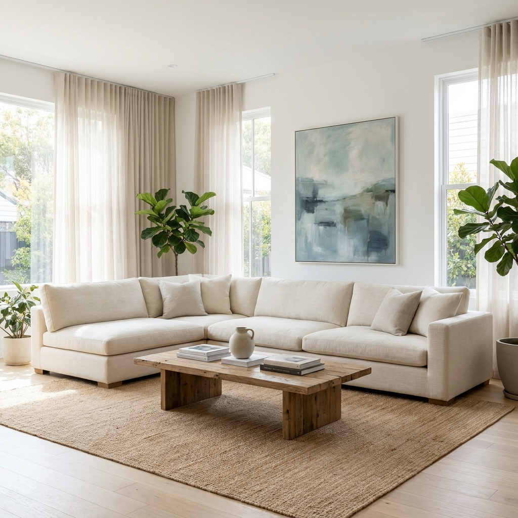 Bright living room with curtains in Derbyshire